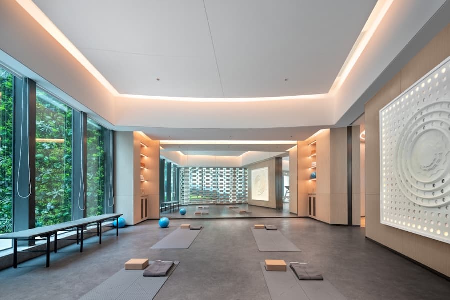 Bright pilates studio with windows